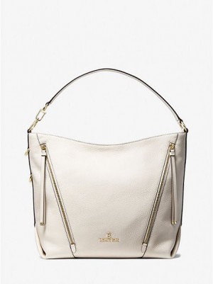 Bolsa De Hombro Michael Kors Brooklyn Large Pebbled Cuero Mujer Creme | 38507SPWG