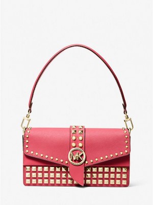 Bolsa De Hombro Michael Kors Greenwich Medium Studded Saffiano Cuero Mujer Rojas | 89701QRUI