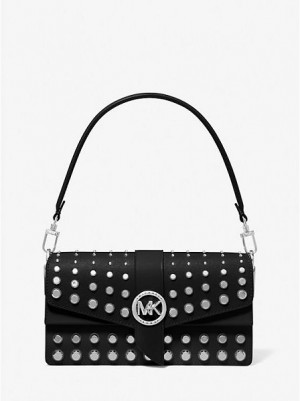 Bolsa De Hombro Michael Kors Greenwich Medium Studded Saffiano Cuero Mujer Negras | 67928RKOX