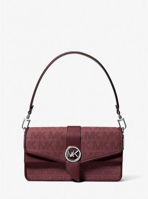 Bolsa De Hombro Michael Kors Greenwich Medium Logo Jacquard Mujer Burdeos | 72546HYQJ