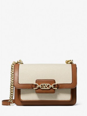 Bolsa De Hombro Michael Kors Heather Large Lona And Faux Cuero Mujer Beige | 84670LMNE