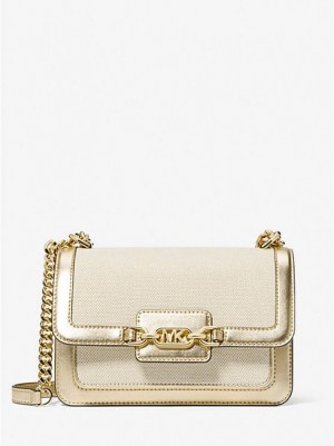 Bolsa De Hombro Michael Kors Heather Large Lona And Metallic Faux Cuero Mujer Doradas Beige | 89362XZPK