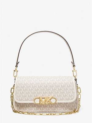 Bolsa De Hombro Michael Kors Parker Medium Logo Mujer Creme | 47025UOWJ