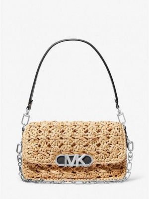 Bolsa De Hombro Michael Kors Parker Medium Woven Straw Mujer Beige Negras | 84257OABV