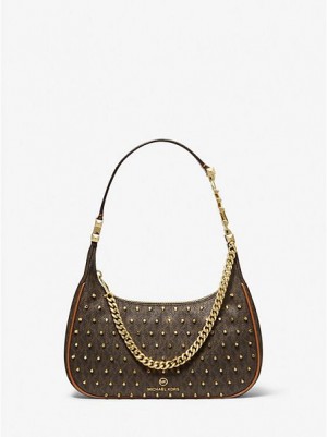 Bolsa De Hombro Michael Kors Piper Small Studded Logo Mujer Marrones | 12678PYKA