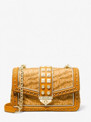 Bolsa De Hombro Michael Kors Soho Large Animal Print Logo Mujer Amarillo Marrones | 23718ECGV