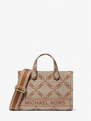 Bolsa De Mensajero Michael Kors Gigi Small Empire Logo Jacquard Mujer Beige | 02687KAEI