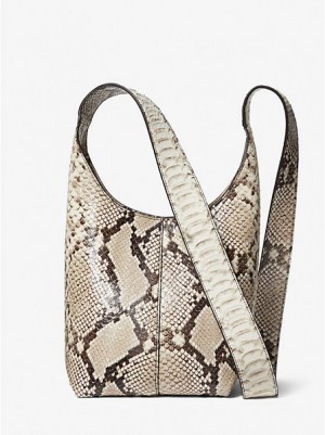 Bolso Hobo Michael Kors Dede Mini Python Embossed Cuero Mujer Beige | 82913MTKY