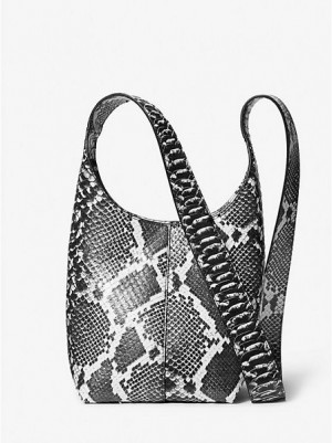 Bolso Hobo Michael Kors Dede Mini Python Embossed Cuero Mujer Negras Blancas | 75694NZVD