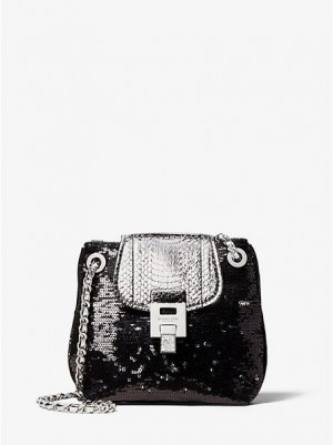 Bolso Pequeño Michael Kors Bancroft Sequin And Snakeskin Disco Mujer Negras | 24913CJGK