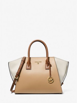 Bolso Satchel Michael Kors Avril Large Color-block Pebbled Cuero Mujer Marrones | 47826DITV