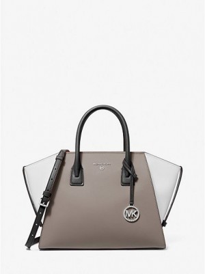 Bolso Satchel Michael Kors Avril Large Color-block Pebbled Cuero Mujer Gris Negras Blancas | 82017KDTN