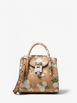 Bolso Satchel Michael Kors Bancroft Mini Floral Calf Cuero Mujer Marrones | 89731DABQ