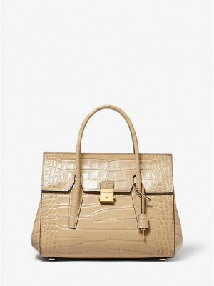 Bolso Satchel Michael Kors Campbell Medium Crocodile Embossed Cuero Mujer Kaki | 63781MCKP