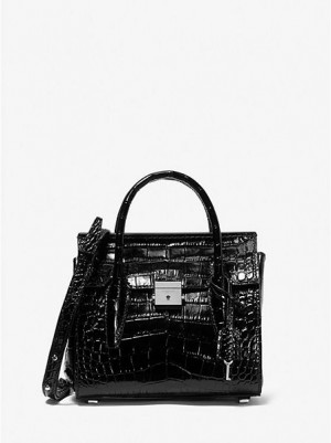 Bolso Satchel Michael Kors Campbell Mini Crocodile Embossed Cuero Mujer Negras | 14507NPXM