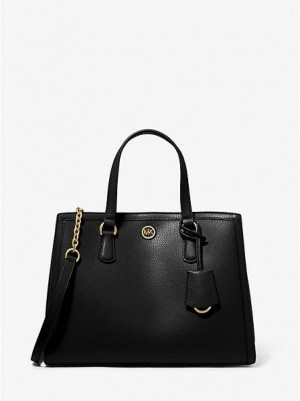 Bolso Satchel Michael Kors Chantal Medium Pebbled Cuero Mujer Negras | 13286RGDQ