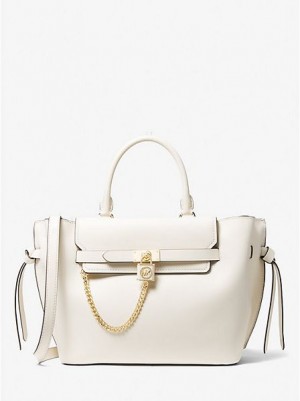 Bolso Satchel Michael Kors Hamilton Legacy Large Cuero Belted Mujer Creme | 06259FQGP