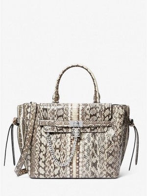 Bolso Satchel Michael Kors Hamilton Legacy Large Snakeskin Belted Mujer Beige | 60384RDEO