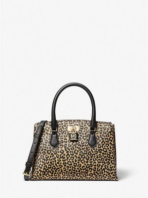 Bolso Satchel Michael Kors Ruby Small Leopard Print Calf Hair Mujer Negras | 43918GVWD