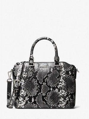 Bolso Satchel Michael Kors Sienna Medium Python Embossed Cuero Mujer Negras Blancas | 47065TXWA