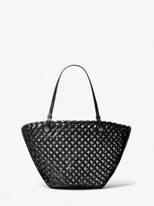 Bolso Tote Michael Kors Isabella Medium Hand-woven Cuero Mujer Negras | 56218ZRYP