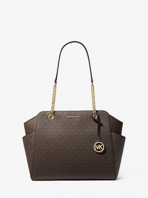 Bolso Tote Michael Kors Jacquelyn Medium Logo Mujer Chocolate | 97385DXST