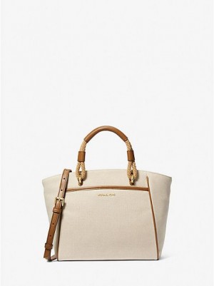 Bolso Tote Michael Kors Talia Small Algodon Lona Mujer Beige | 63712DIAN