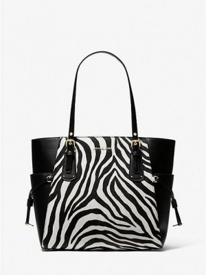 Bolso Tote Michael Kors Voyager Small Zebra Printed Calf Hair Mujer Negras | 62154JRTN