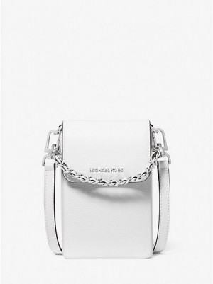 Bolsos Cruzados Michael Kors Jet Set Small Pebbled Cuero Chain-link Smartphone Mujer Blancas | 35184TUDA