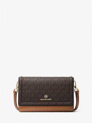 Bolsos Cruzados Michael Kors Jet Set Small Logo Smartphone Convertible Mujer Marrones | 38109DZMY