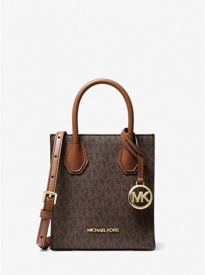 Bolsos Cruzados Michael Kors Mercer Extra-small Logo And Cuero Mujer Marrones | 92768MQSN