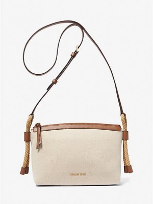 Bolsos Cruzados Michael Kors Talia Medium Algodon Lona Mujer Beige | 32517RPSD