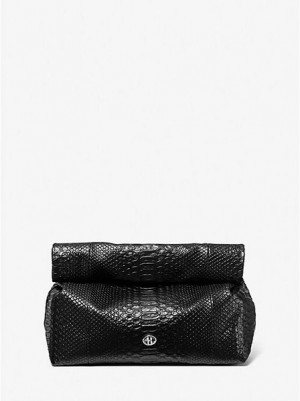 Bolsos De Mano Michael Kors Monogramme Python Embossed Cuero Lunch Box Mujer Negras | 73952YEOW