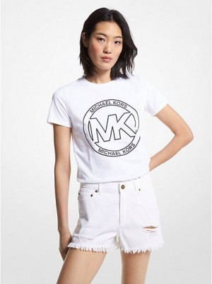 Camiseta Michael Kors Logo Charm Print Organic Algodon Mujer Blancas | 82753IWDE