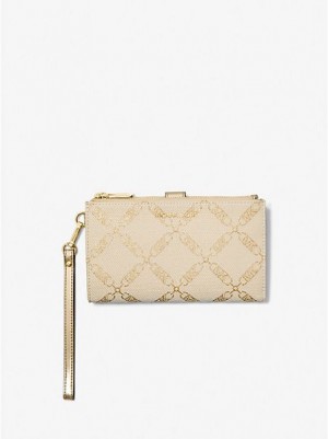 Carteras Michael Kors Adele Metallic Empire Logo Jacquard Smartphone Mujer Doradas Beige | 23485LZQY