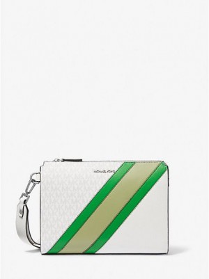 Carteras Michael Kors Cooper Logo Stripe And Faux Cuero Hombre Verde | 80432EUIY