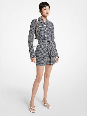 Chaquetas Michael Kors Check Algodon Blend Mujer Gris Blancas | 04713RVSZ