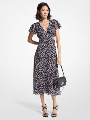 Mini Vestido Michael Kors Status Print Georgette Cutout Mujer Negras | 35826DASR