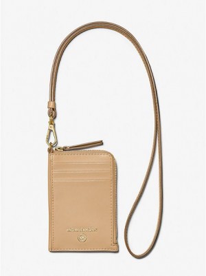 Porta Tarjetas Michael Kors Small Jet Set Charm Cuero Lanyard Mujer Marrones | 74830EKUV