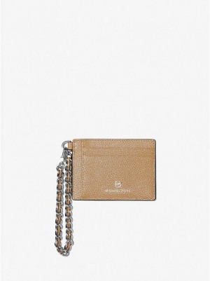 Porta Tarjetas Michael Kors Small Pebbled Cuero Chain Mujer Marrones | 03261YHVC