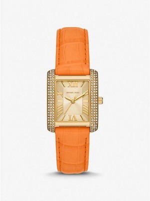 Relojes Michael Kors Emery Pave And Crocodile Embossed Cuero Mujer Doradas | 78014NOBA