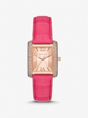 Relojes Michael Kors Emery Pave And Crocodile Embossed Cuero Mujer Rosas Doradas | 46501YICV