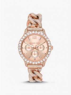 Relojes Michael Kors Layton Pave Curb-link Mujer Rosas Doradas | 48609ZUWR