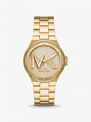 Relojes Michael Kors Lennox Pave Logo Mujer Doradas | 58429GZWJ