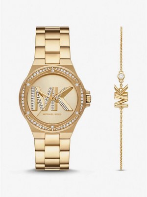 Relojes Michael Kors Lennox Pave Logo Mujer Doradas | 25970QCKM