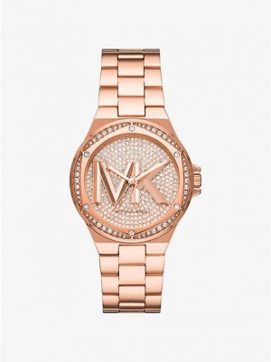 Relojes Michael Kors Lennox Pave Logo Mujer Rosas Doradas | 58621MCUI