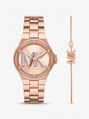 Relojes Michael Kors Lennox Pave Logo Mujer Rosas Doradas | 16972WOUB