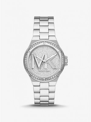 Relojes Michael Kors Lennox Pave Logo Mujer Plateadas | 29748WERJ