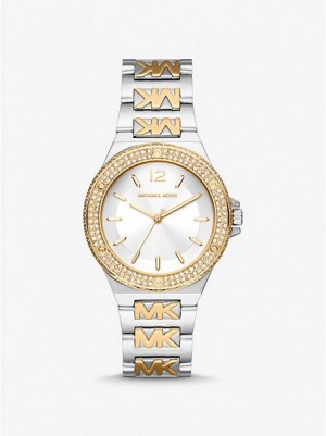 Relojes Michael Kors Lennox Pave Logo Mujer Plateadas Doradas | 28730DWXU