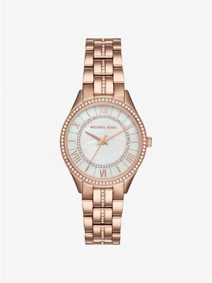 Relojes Michael Kors Mini Lauryn Pave Mujer Rosas Doradas | 42738ZLEK